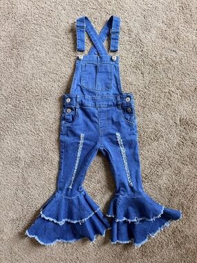 3T Toddler Girls Denim Bell Bottom Overalls